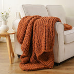 Battilo Chunky Knit Throw Blanket, Soft and Thick Chenille Throw Blanket, 50"x60" Handmade Cable Knit Crochet Blanket, Large Rope Knot Throw Blankets for Couch Sofa Bed Home Decor, Caramel