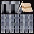 Coopay Plastic Graduated Cups Tools - 100 Pack 30ml/1oz Transparent Scale Measuring Cups,100 Pack Wooden Stirring Sticks and 3ml Transfer Pipettes for Resin, Epoxy, Stain, Mixing Paint