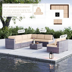 Kullavik 9PCS Outdoor Patio Furniture Set PE Wicker Rattan Sectional Sofa Patio Conversation Sets,Sand