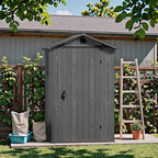 Devoko 4x4 FT Outdoor Shed, Compact & Secure Plastic Resin Storage with Lockable Door, Features Built-in Floor & Window for All-Weather Garden, Patio, and Poolside Organization, Deep Gray