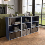 Apexa 3-Tier Cube Storage Organizer Shelves, Stackable Wood Bookcase Fits Cubby Bins for Organization, Dorm Teen Room Decor & Home Office, Steel Blue