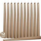 Hyoola Tall Metallic Antique Gold Taper Candles - 10 Inch - Dripless - 12 Pack - 8 Hour Burn Time