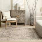 nuLOOM 5x8 Machine Washable Rain Haven Vintage Medallion Area Rug, Grey, Traditional Faded Design, Non-Slip Backing, Stain Resistant, For Bedroom, Dining Room, Living Room, Kitchen
