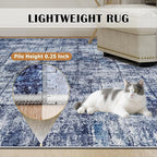 8x10 Washable Area Rug for Living Room Bedroom: Non-Slip Modern Navy Blue | Machine Washable TPR Backing, Stain-Resistant Low Pile, Pet & Kid Friendly, Abstract Decor for Dining Room, Dorm, Home Office