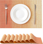 Leetaltree Gradient Burnt Orange Woven Placemats Set of 8 - Heat Resistant Non-Slip Fall Place Mats for Dining Table, Washable Durable PVC Vinyl Woven Table Mats(Gradient Orange-red, 8)