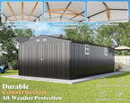 AMERLIFE 10x21x7.3 FT Outdoor Metal Garage Shed, Extra Large Storage Shed with Double Hinged Doors & 4 Windows, Carport for Car, Midsize SUV and Equipment Storage, Dark Gray