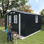 KEIKI 8x8 Metal Storage Shed with Protective Film, Four Daylight Windows, Lockable Doors, Heavy-Duty Color Steel Outdoor Storage Shed for Backyard Garden, Sheds & Outdoor Storage, Dark Gray
