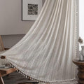 Sutuo Home Boho Lace Curtains for Kitchen Bedroom,Bohemian Crochet Sheer Cotton Tassels Knitted Window Treatment Geometry Country Vintage Rustic Drape Rod Pocket 1 Panel 59" W x 72" L, Beige Wave