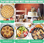P&P CHEF 6 Inch Cake Pan Set, 3Pcs Non-stick Round Baking Cake Pans Tins | Stainless Steel Core & Nonstick Coating, Good for Baking Layer Tier Cakes for Birthday Wedding, Deep Side & One-piece Design