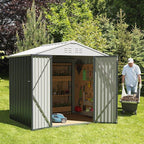JUMMICO Metal Outdoor Storage Shed 6 x 8 FT Metal Shed with Lockable Door,Waterproof Garden Tool Shed Storage House for Backyard Patio Lawn,Grey