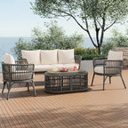 Furniture 4-Piece Outdoor Patio Conversation Seating for 5 Person and Coffee Table, Rattan Chair Wicker Sofa Bistro Sets for Porch, Backyard and Garden, Grey