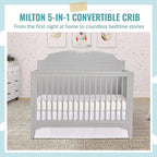 JPMA & Greenguard Gold Certified Milton 5-in-1 Convertible Crib Made with Sustainable New Zealand Pinewood in Pebble Grey, Non-Toxic Finish