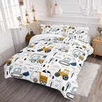 Datura home Kids Cartoon Excavator Bedding Comforter Sets for Boy and Girls,Construction Truck Bulldozer Tree Pattern Comforter Set with 2 Pillowcase and 1 Comforter(Excavator Full)