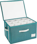 Stemware Storage Cases,Wine Glass Storage Box,with Dividers,Holds 12 Red or White Wine Glasses, Durable Glassware Storage Containers for Crystal or Stemware (Green white, Stemware storage cases)