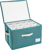 Stemware Storage Cases,Wine Glass Storage Box,with Dividers,Holds 12 Red or White Wine Glasses, Durable Glassware Storage Containers for Crystal or Stemware (Green white, Stemware storage cases)