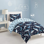 Dream Factory Sharks Boys Full Queen Size Boys Bedding Set Cotton Kids Comforter Set with Sham, 3 Piece, Full/Queen, Navy