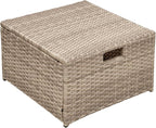 4-Piece Rattan Patio Furniture Sets, All Weather Outdoor Sectional Sofa Loveseat with Ottoman,Soft Cushions&Glass Table w/Shelf, Wicker Conversation Couch for Garden Backyard, Onesize, Gray