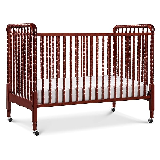 DaVinci Jenny Lind 3-in-1 Convertible Crib in Rich Cherry, Removable Wheels, Greenguard Gold Certified