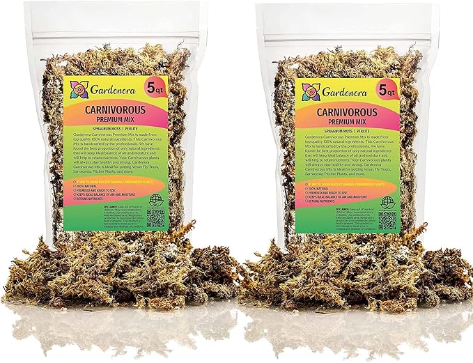 Gardenera Sphagnum Moss Potting Mix for Carnivorous Plants - 10 Quart - Moss and Perlite Blend for Potting Venus Fly Traps, Sarracenia, Pitcher Plants (2 Bags of 5QT)