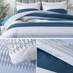 Andency Stripe Comforter Set Full Size (79x90 Inch), 3 Pieces Navy Patchwork Striped Comforter, Soft Microfiber Down Alternative Comforter Bedding Set with Corner Loops
