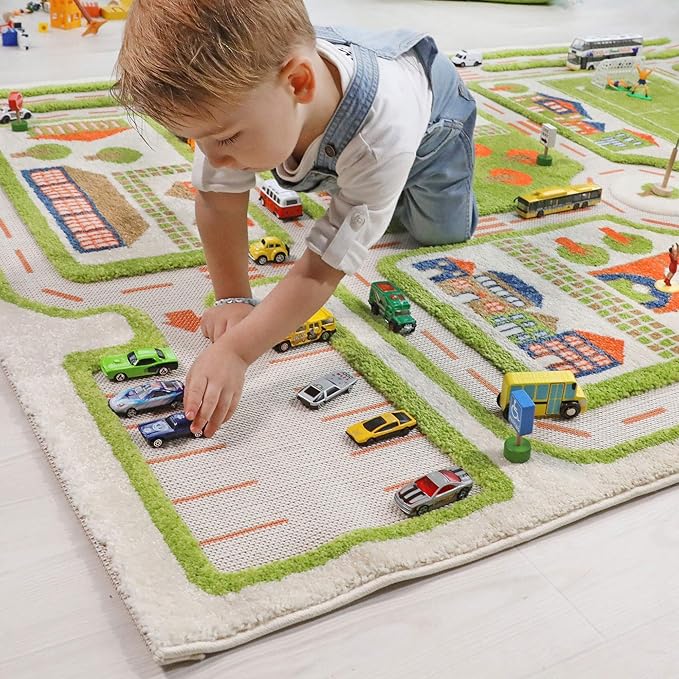 IVI 3D Play Carpet 71 x 52.5-inch Educational Green Traffic Soft Floor Rug Mat for Bedroom, Kids Den, or Playroom, Large