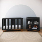 Storkcraft Santa Monica 5-in-1 Convertible Crib (Black with Vintage Driftwood) – GREENGUARD Gold Certified, Modern Design, Two-Tone Baby Crib, Converts to Toddler Bed, Daybed and Full-Size Bed