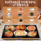 Warming Trays for Buffets Party, 32"x18", Tempered Glass Food Warmer, Black | Keep Food Warm, Gold Handles Food Warming Mat for Daily Use, With Thermostat, Button Temperature Control, Full Surface Warm