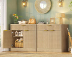 63" Fluted Buffet Sideboard Cabinet with Storage, Buffet Table Coffee Bar Wine Bar Storage Cabinet with Adjustable Shelf for Living Room, Kitchen, Natural