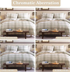 Beige Queen Bed Set, Khaki Green Plaid Comforters Queen Size for Boys & Girls,Classic Homestead-style Queen Size Comforter Sets with Sheets and Comforter Set