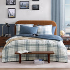 Blue Comforters Queen Size, Plaid Queen Bed Set for Boys & Girls,Classic Homestead-style Queen Size Comforter Sets with Sheets and Comforter Set
