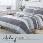 Andency Stripe Comforter Set Twin Size (66x90 Inch), 2 Pieces Mint Green Patchwork Striped Comforter, Soft Microfiber Down Alternative Comforter Bedding Set with Corner Loops (Mint, White, Grey)