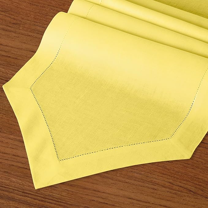 D'Moksha Homes Lemon Yellow Linen Table Runner 108 Inches Long - 100% Pure Linen Diamond Table Runner 14 x 108 Inch for Dining, Fall and Halloween - Machine Washable
