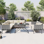 5-Piece Woven Rope Outdoor Patio Furniture Sets, L-shaped Conversation Sectional Sofa with Loveseat, Corner Couch, Glass Table and Removable Cushions, for Garden Backyard, Onesize, Gray+Beige
