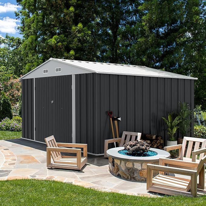 Devoko 8 x 10 FT Outdoor Storage Shed, Metal Garden Sheds & Outdoor Storage Clearance, Large Tool Shed Outdoor with Single Lockable Door for Patio Lawn Backyard (Gray)