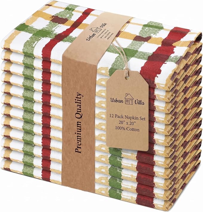 Urban Villa Cloth Napkins Cotton 20x20 (Set of 12) Check Print