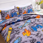Btargot Gaming Stone Pattern Comforter Set for Boys Girls Kids, 3 Pieces Reversible Skateboard Game Console Flame Painting Bedding Set, Grey Twin