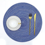 SHACOS Round Braided Placemats 15 inch Set of 4 Washable Cotton Polyester Braided Kitchen Table Placemats for Home Wedding Party (Blue White, 4)