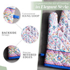 Maison d'Hermine Oven Gloves 100% Cotton Oven Mitt (7" x 13", Pack of 1) | With Loop Heat Resistant BBQ Cooking Gloves Baking Grilling Kitchen Handling Hot Pans Spring Summer - Indian Floral