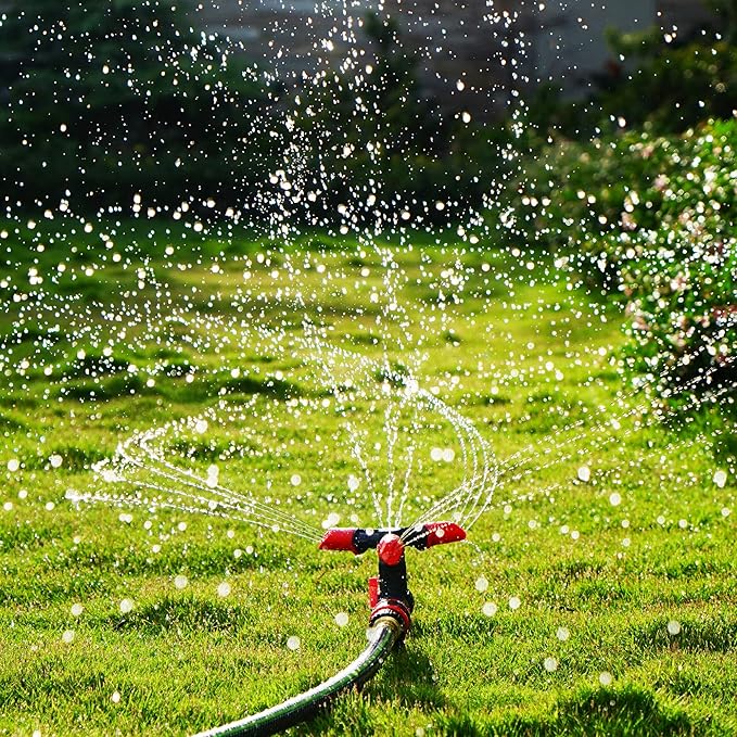 Eden 94141 Adjustable 360° Revolving Sprinkler for Lawn and Garden – 15 Nozzles, 5" Riser, Spike Base