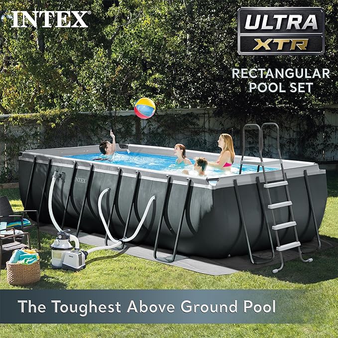 Intex 18' x 9' x 52" Ultra XTR Rectangular Frame Swimming Pool Set with Pump - Above Ground Backyard Large Rectangle Pool with 45-Inch Deep Water