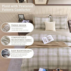 Beige King Size Comforter, Khaki Green Plaid King Comforter Set or Boys & Girls,Classic Homestead-style King Bedding Sets with King Size Bed Sheets and Comforter Sets