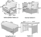 5 Piece Outdoor Furniture Patio Conversation with Dining Table&Bench, Sectional PE Wicker L-Shaped Sofa w/2 Extendable SideTable&Cushions&Washable Covers, Garden Rattan Couch, Gray