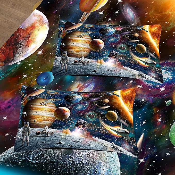 Tailor Shop 5 Pcs Outer Space Comforter Sets Full Bed in A Bag for Teen Boys Girls Kids,Galaxy Bedding Set with Space Sheets Fitted Bed Sheet