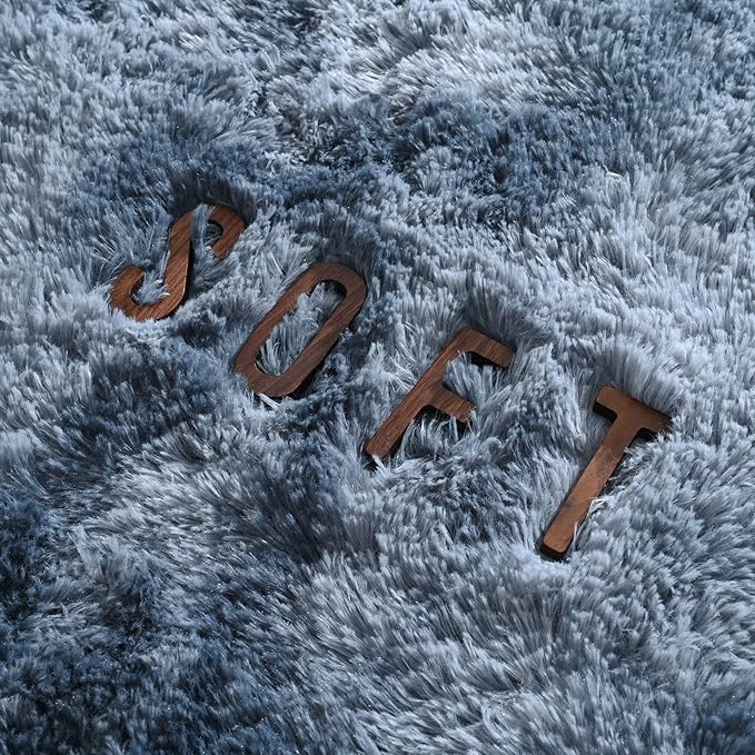 5x8 Large Area Rugs for Living Room, Super Soft Fluffy Modern Bedroom Rug, Tie-Dyed Blue Grey Indoor Shag Fuzzy Carpets for Girls Kids Nursery Room Home Decor