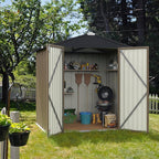 Flamaker 6x4 FT Storage Shed Waterproof Metal Garden Shed with Lockable Door Utility Tool Shed Outdoor Storage for Backyard, Patio and Lawn, Brown