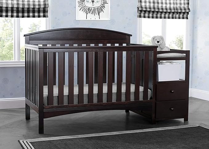 Delta Children Abby Convertible Crib 'N' Changer, Dark Chocolate + Serta Perfect Slumber Dual Sided Recycled Fiber Core Crib and Toddler Mattress (Bundle)
