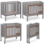 3 in 1 Portable Folding Stationary Side Crib in Steel Grey, Greenguard Gold Certified, Safety Wheels with Locking Casters, Convertible, 3 Mattress Heights