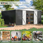 WKM 12x14 FT Outdoor Storage Shed, Utility Metal Tool Storage with Lockable Doors and Updated Frame Structure, Large Metal Garden Shed for Backyard, Patio Lawn, White