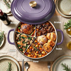Vintage Style 3 Quart Enameled Cast Iron Braiser, Non Stick Enameled Cast Iron Skillet with Lid, Dutch Oven Skillet with lid up to 500°F for Oven, Stove, Grill, Shallow Dutch Oven for Cook, Bake (Purple)