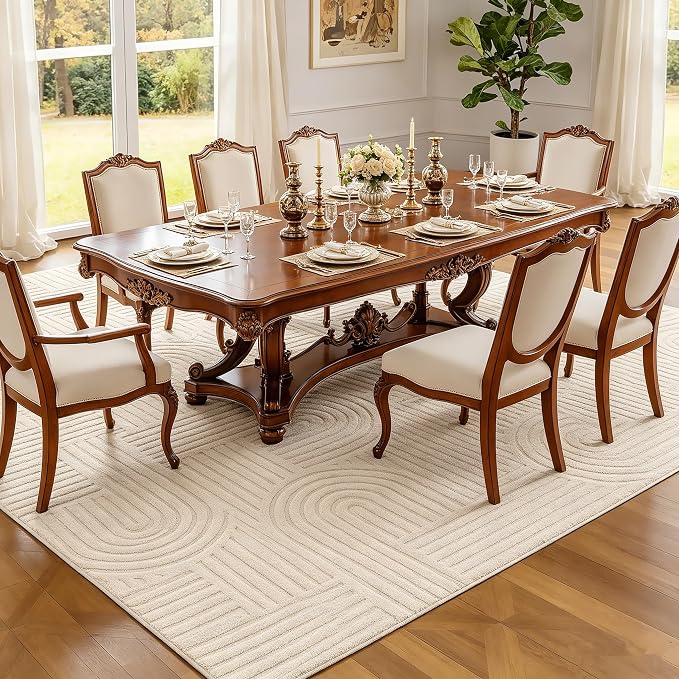 Washable Area Rug 6′6″ × 9′10″ for Living Room Bedroom Hotel, Beige | Soft Cozy Fluffy Low Pile Machine Washable Non Slip Boho Modern Accent Rug for Dining Room Nursery Kids Room Dorm